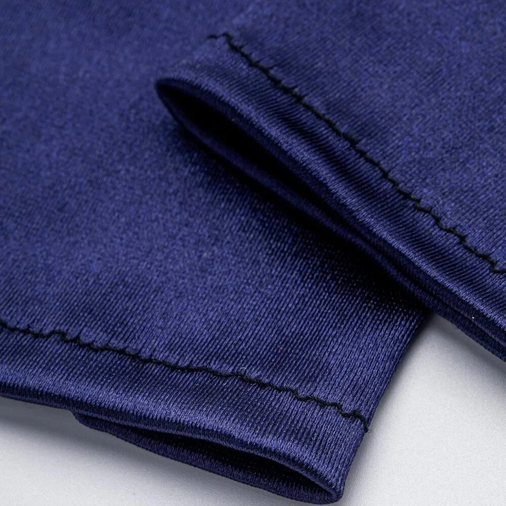 Women's Dark Blue Vintage Satin Long Gloves Party Costume Stretchy Elbow Length